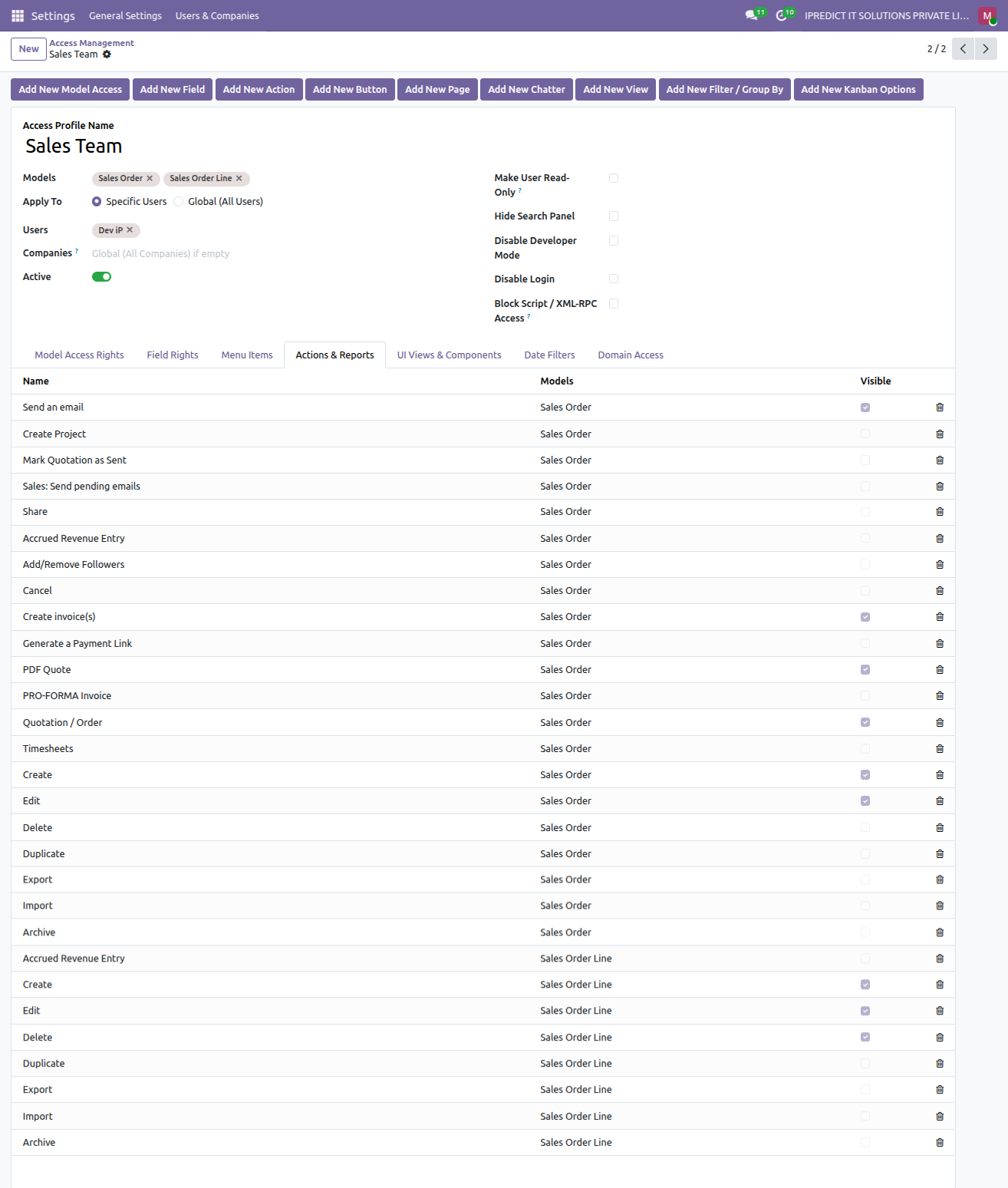 Actions and Reports Restrictions
